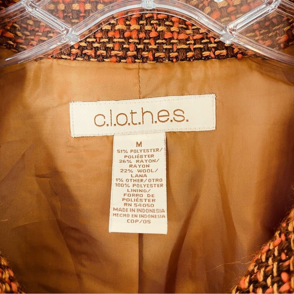 Vintage orange brown tweed wool fringe button preppy office blazer medium - Picture 5 of 6